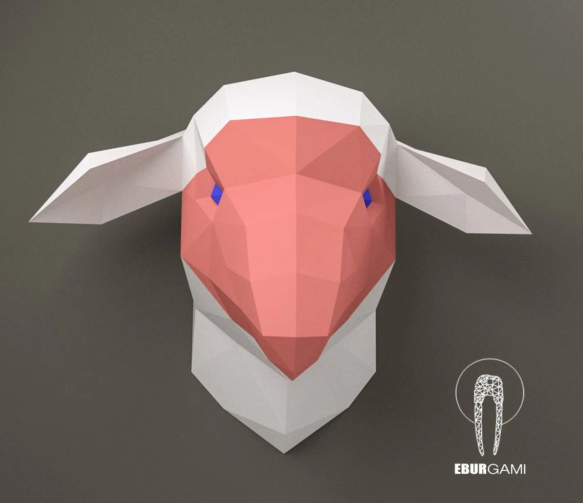 Sheep Pepercraft Head, Paper Craft Trophy, Pdf Kit, 3D DIY Mask Sheep Origami, DIY Paper Sculpture, Puzzle DIY, Digital Download, Trophy Art