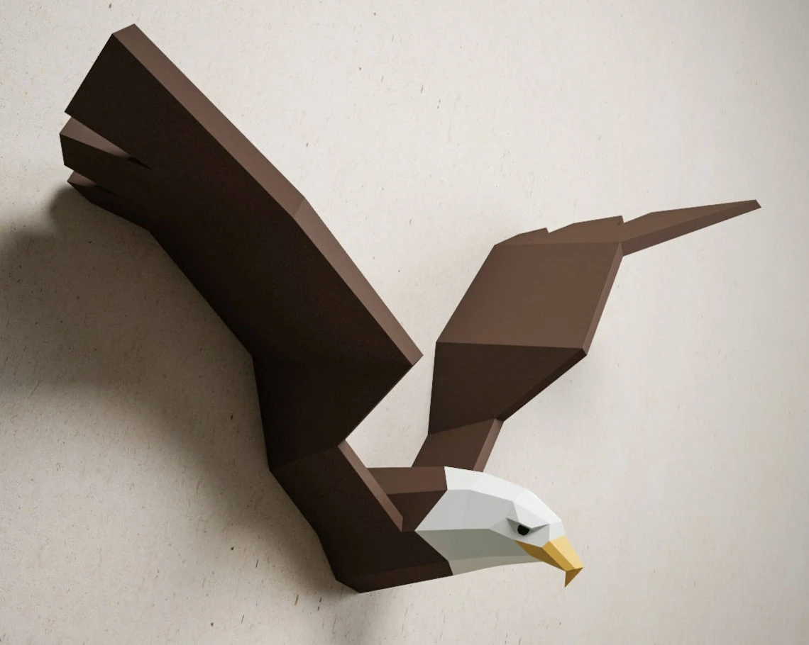 3D Papercraft Eagle, DIY Paper craft bald eagle, hawk vulture falcon condor bird, animal trophy PDF kit, printable template, low poly model