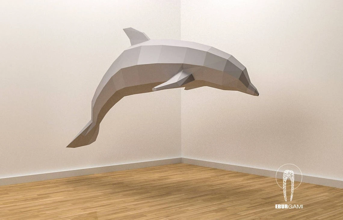 Low Poly XXL Dolphin Model, Dolphin Papercraft, Create Your Own 3D, Paper Craft Dolphin, Origami Dolphin, Blue Whale, Wall hanging, Eburgami