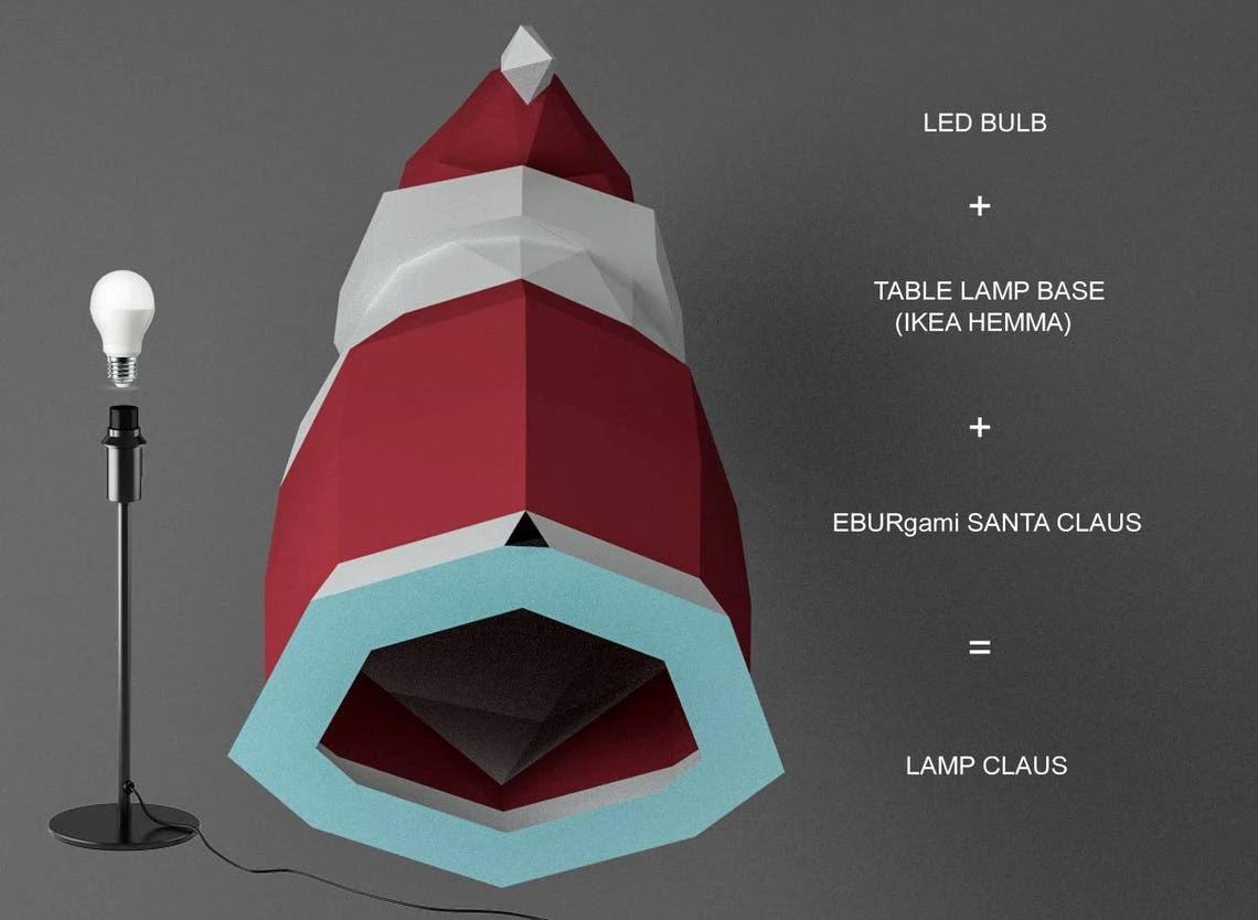 Low Poly XXL DIY Santa Claus Papercraft, Create Your Own 3D Paper Craft Christmas Gift DIY Mask Low Poly, Lamp Origami Santa Claus, Eburgami