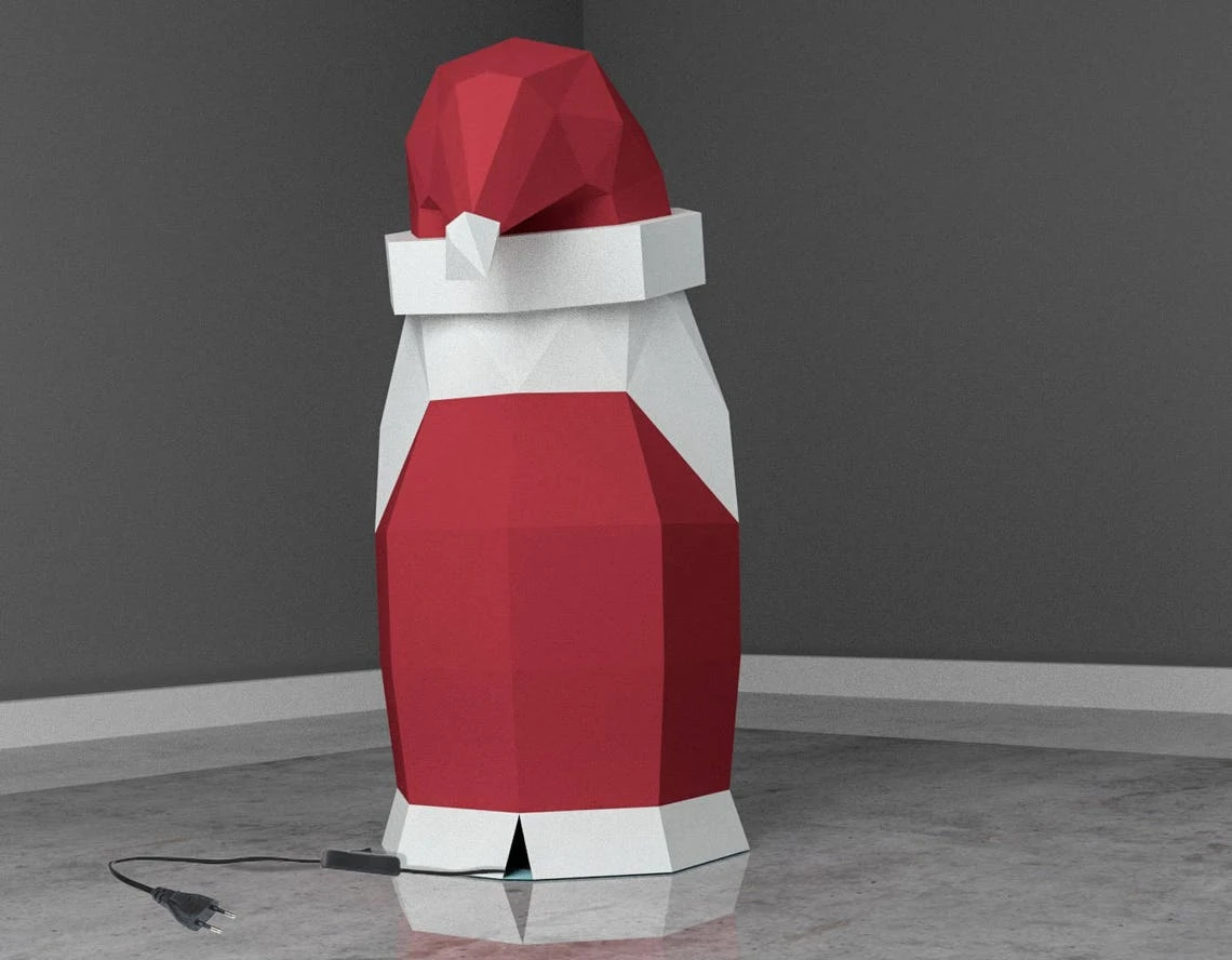 Low Poly XXL DIY Santa Claus Papercraft, Create Your Own 3D Paper Craft Christmas Gift DIY Mask Low Poly, Lamp Origami Santa Claus, Eburgami