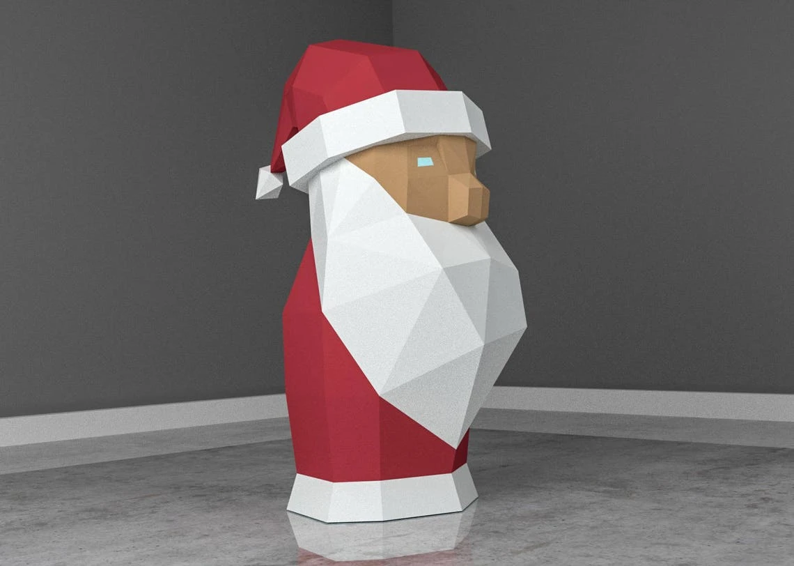 Low Poly XXL DIY Santa Claus Papercraft, Create Your Own 3D Paper Craft Christmas Gift DIY Mask Low Poly, Lamp Origami Santa Claus, Eburgami