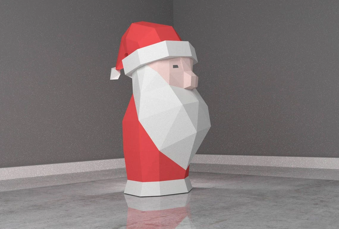 Low Poly XXL DIY Santa Claus Papercraft, Create Your Own 3D Paper Craft Christmas Gift DIY Mask Low Poly, Lamp Origami Santa Claus, Eburgami