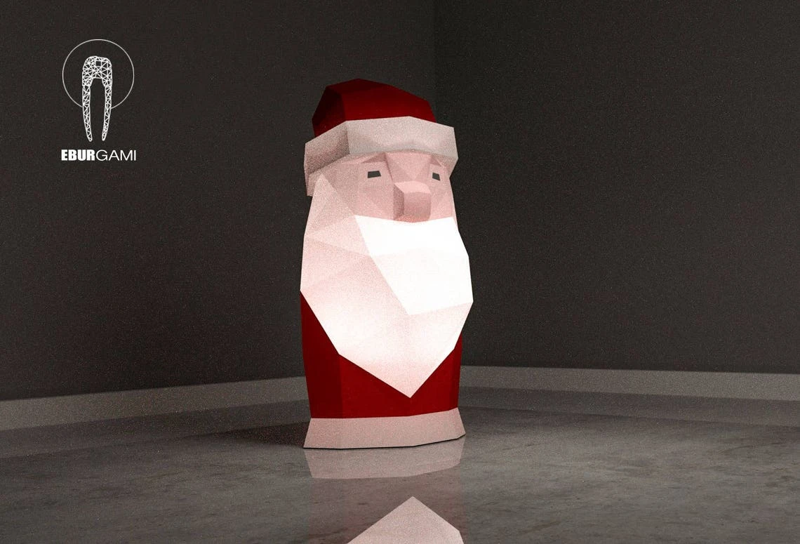 Low Poly XXL DIY Santa Claus Papercraft, Create Your Own 3D Paper Craft Christmas Gift DIY Mask Low Poly, Lamp Origami Santa Claus, Eburgami