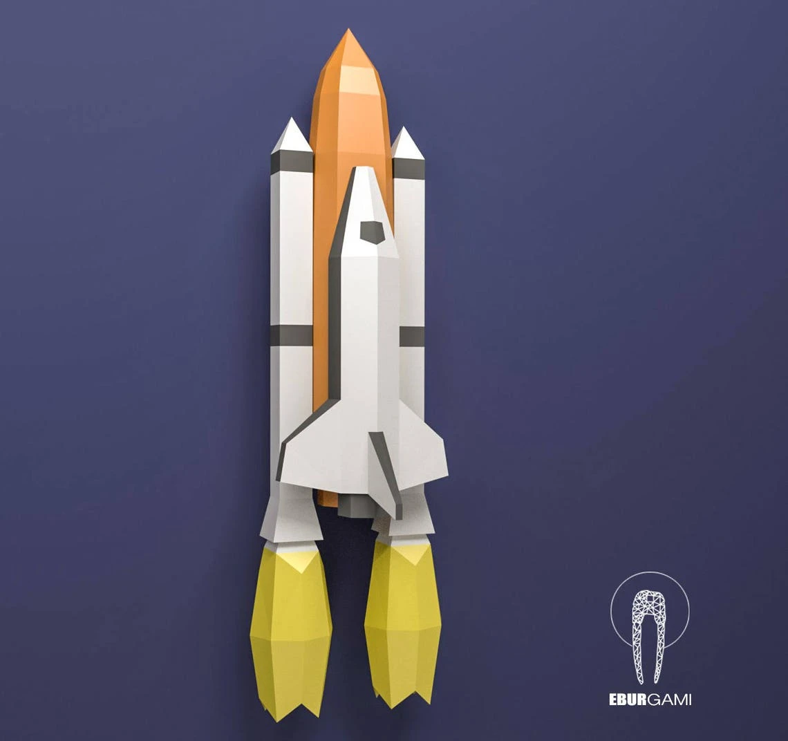 Space Shuttle, Papercraft Nasa DIY, 3D Space Ship, Rocket Low poly 3D, Rocket Paper, Mask DIY, Loft Decor, Paper-craft model, paper statue