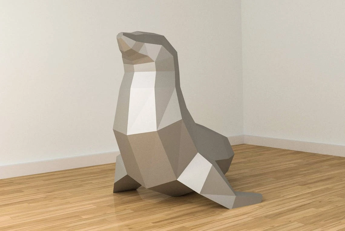 Low Poly Seal Model, Create Your Own 3D, Papercraft Seal, Origami Seal, DIY SEAL, Low Poly Mask, Animal Paper Trophy,Wall hanging, Eburgami