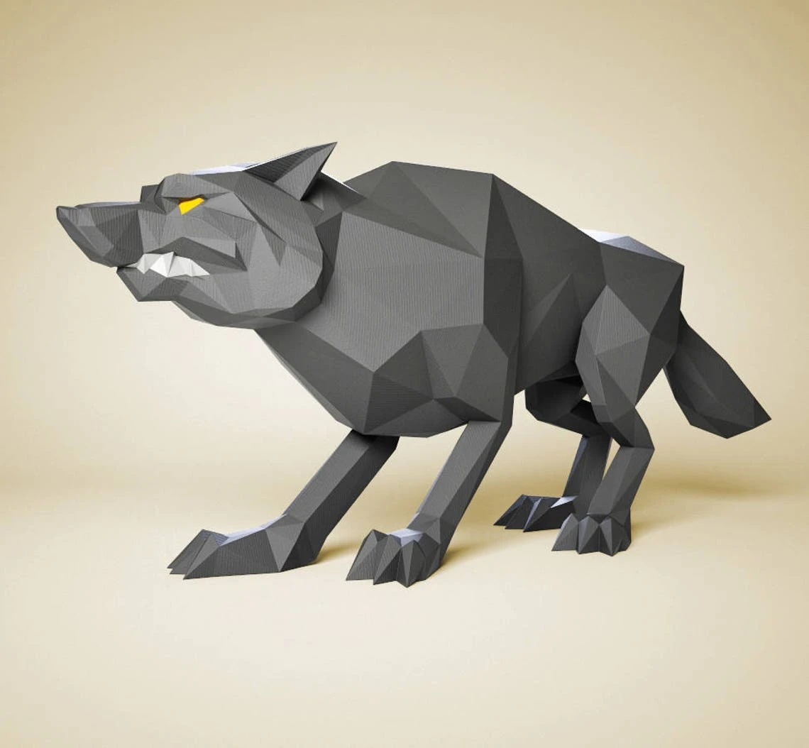 Paper craft Wolf, DIY paper Sculpture, Paper model gift, 3D paper craft, papercraft PDF pattern, 3D paper template kit