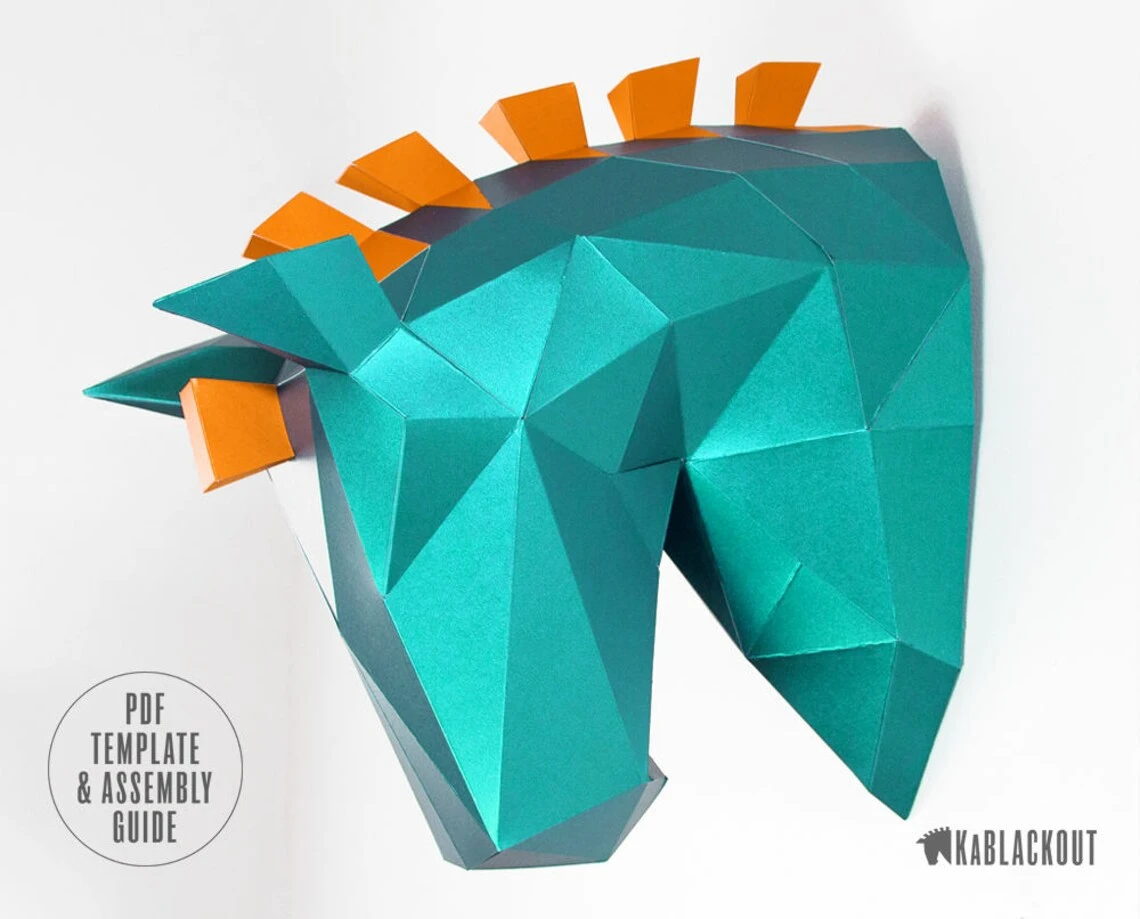 Low Poly Horse, Papercraft Horse, Trojan Horse Head, Paper Trophy, 3D Animal Papercraft Sculpture - DIY PDF Papercraft Template Download