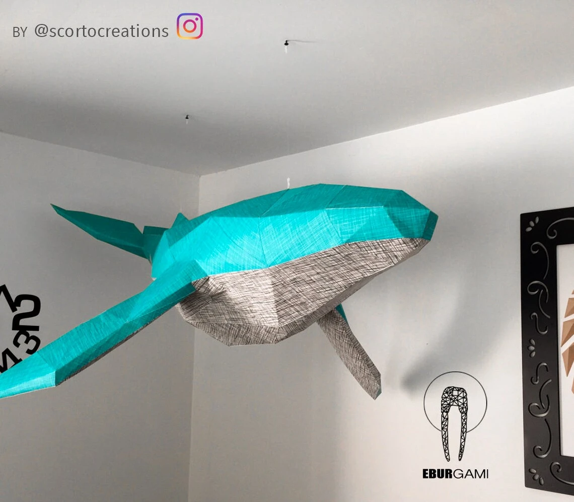 Low Poly XXL Whale Model, Create Your Own 3D Papercraft Whale, Origami Whale, Blue Whale, Wall hanging, Eburgami