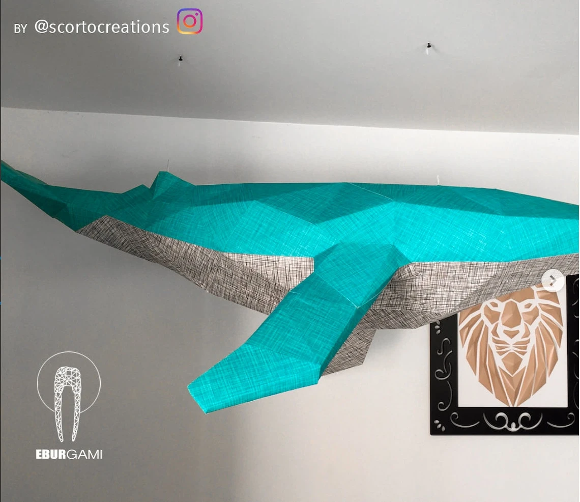 Low Poly XXL Whale Model, Create Your Own 3D Papercraft Whale, Origami Whale, Blue Whale, Wall hanging, Eburgami