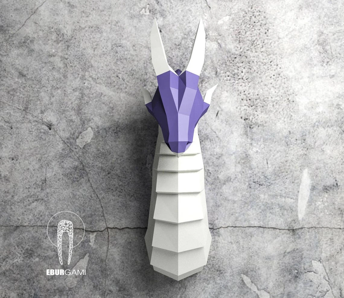 Paper Craft Dragon Head, Papercraft Trophy Dragon Mask DIY, 3D Origami Head, DIY Paper Sculpture,Low Poly DIY, Lowpoly Mask, Eburgami