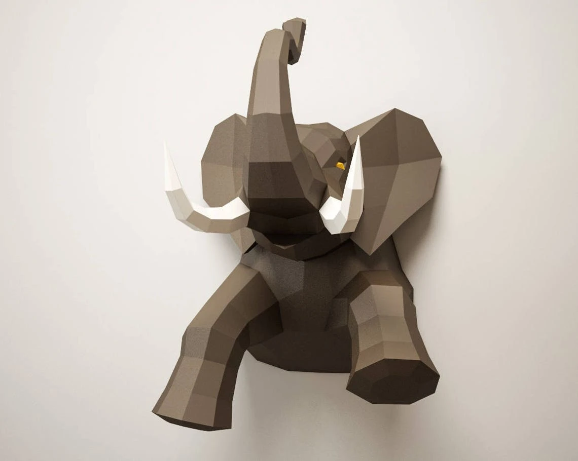 3D Papercraft Elephant, DIY paper craft model, Art Project ideas, tridimensional sculpture template, PDF digital printable kit, origami