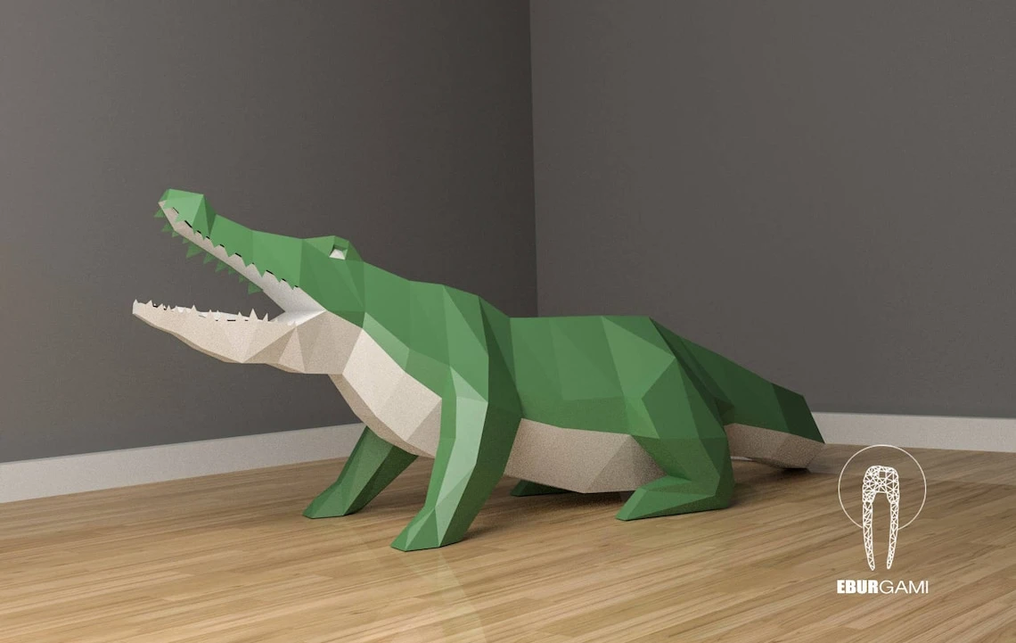 Low Poly XXL Crocodile Model, Create Your Own, 3D Papercraft Crocco, Origami Crocodile, Lowpoly mask, DIY Crocodile, Wall hanging, Eburgami