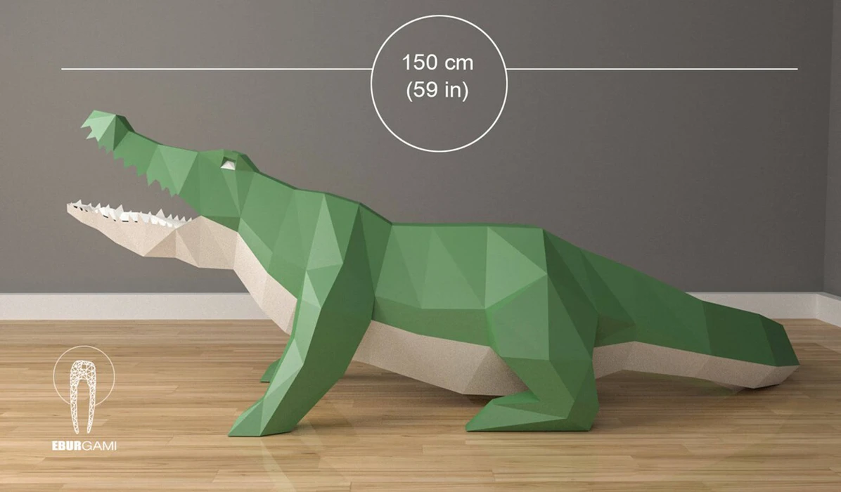 Low Poly XXL Crocodile Model, Create Your Own, 3D Papercraft Crocco, Origami Crocodile, Lowpoly mask, DIY Crocodile, Wall hanging, Eburgami