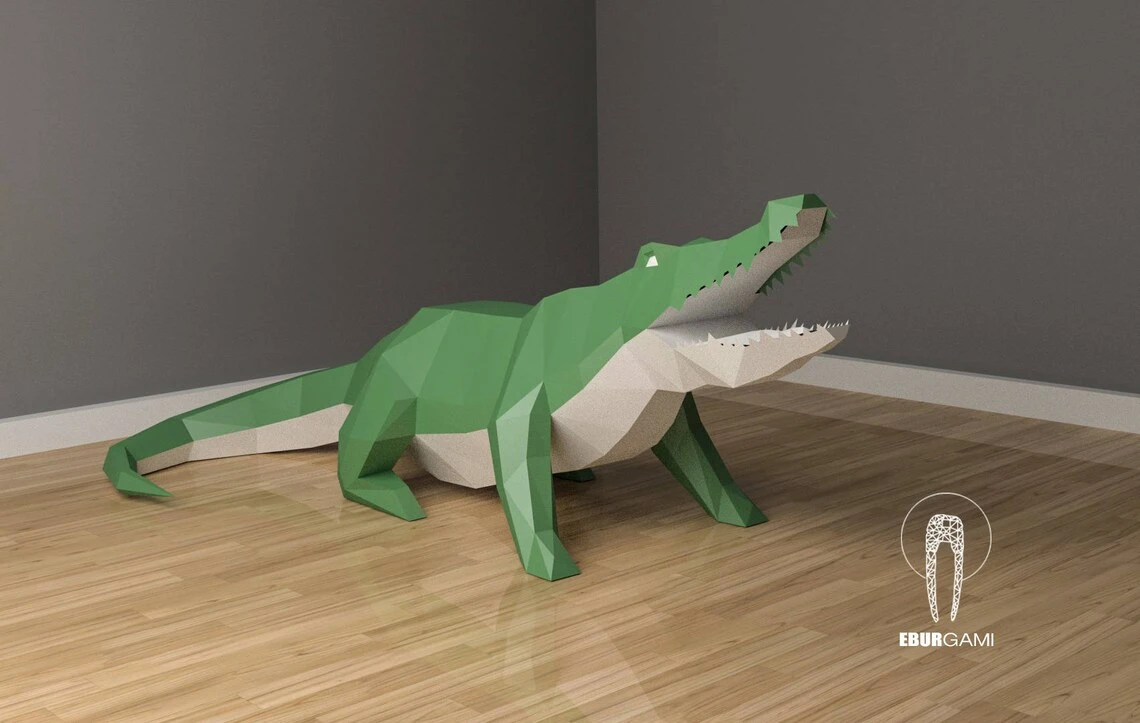 Low Poly XXL Crocodile Model, Create Your Own, 3D Papercraft Crocco, Origami Crocodile, Lowpoly mask, DIY Crocodile, Wall hanging, Eburgami