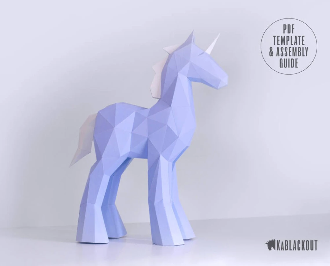 Papercraft Unicorn Template, DIY Unicorn Papercraft, Low Poly Unicorn Sculpture, Unicorn Decor, 3D Paper Unicorn - Printable PDF Template