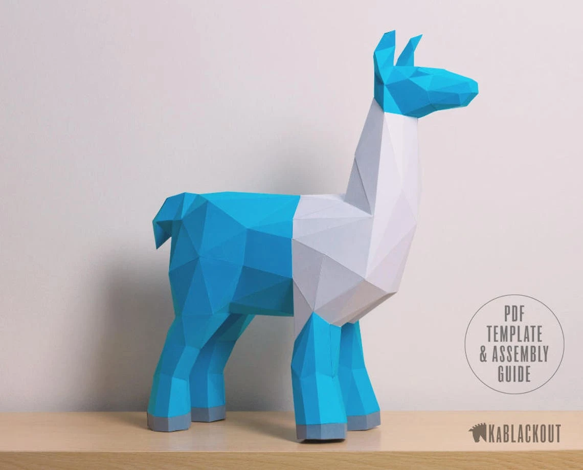 Llama Template, Llama Papercraft Pattern, DIY Low Poly Printable Paper Llama - Instant Download