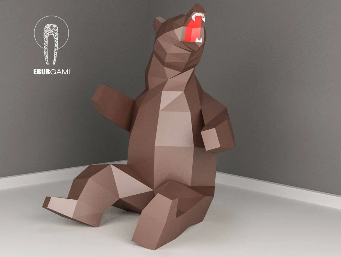 Bear Papercraft, Low Poly XXL Bear Model, Create Your Own, 3D Paper craft Bear, Origami Bear, Lowpoly mask, DIY Bear 3D, Eburgami, PDF