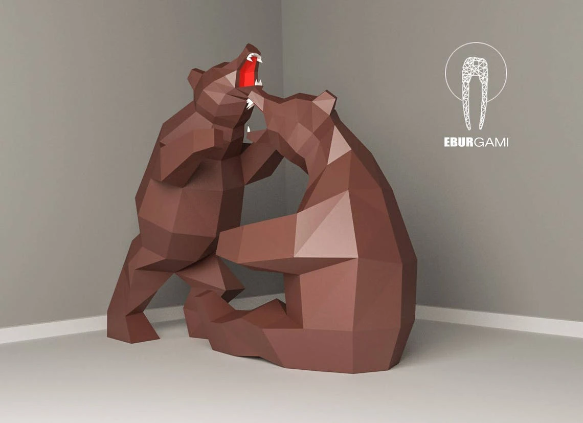 Bear Papercraft, Low Poly XXL Bear Model, Create Your Own, 3D Paper craft Bear, Origami Bear, Lowpoly mask, DIY Bear 3D, Eburgami, PDF