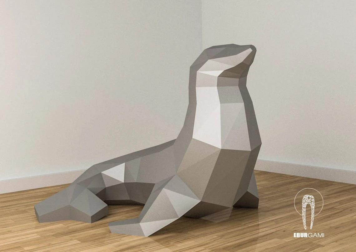 Low Poly Seal Model, Create Your Own 3D, Papercraft Seal, Origami Seal, DIY SEAL, Low Poly Mask, Animal Paper Trophy,Wall hanging, Eburgami