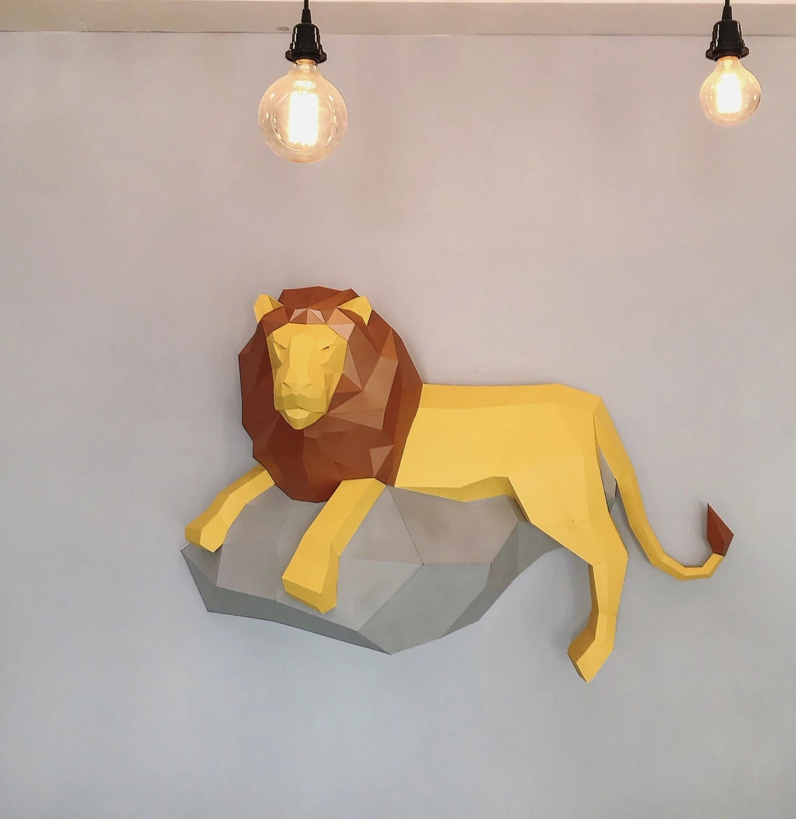 Papercraft Lion, 3D paper model, PDF paper craft template, low poly leo, wall decor DIY gift, animal head trophy, paper sculpture, pepakura