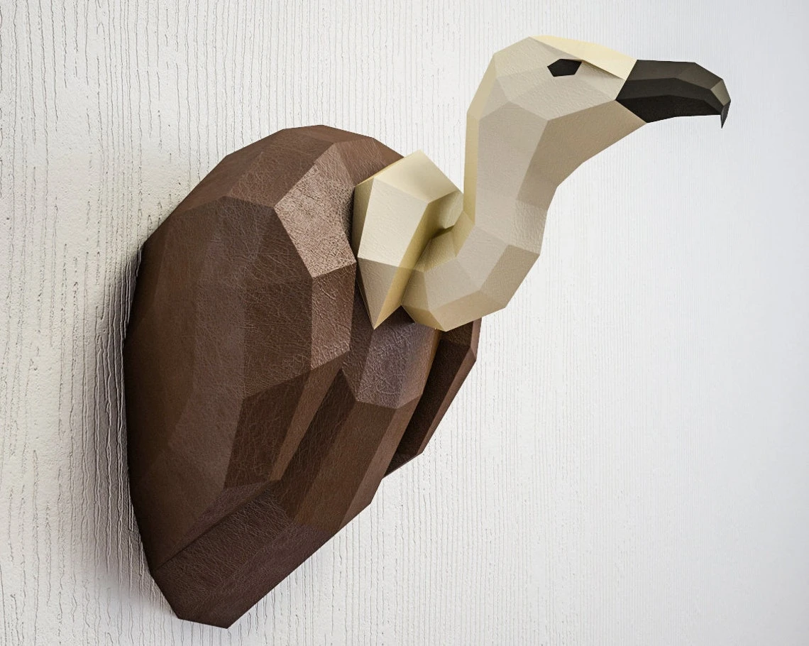 Paper model Vulture 3D, Griffin, Condor, Eagle animal trophy DIY gift, Wall Bird head, 3D printing puzzle, Papercraft pattern, In Art Craft