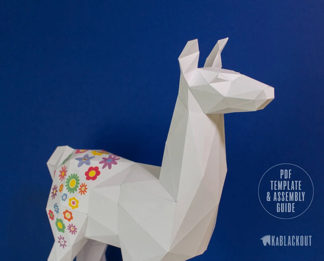 Llama Template, Llama Papercraft Pattern, DIY Low Poly Printable Paper Llama - Instant Download