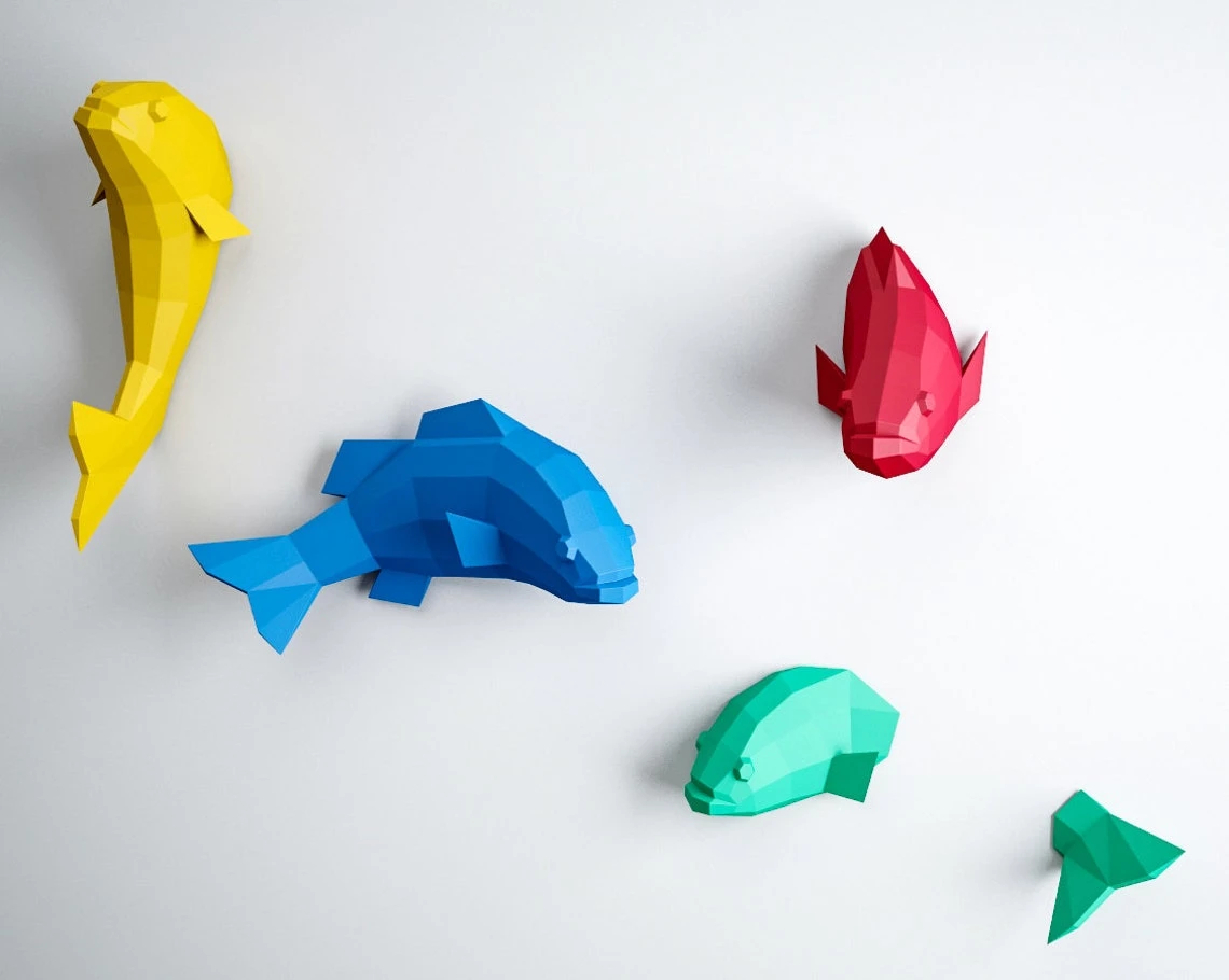 Papercraft 3D fish, Origami paper craft, Paper sculpture 3D puzzle, DIY kit home decor, papercraft PDF animal template, Low poly pepakura