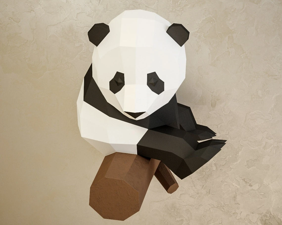 Papercraft Little Panda, DIY Paper craft, 3D template PDF kit, make your own low poly baby panda, origami pepakura, home decor idea, statue