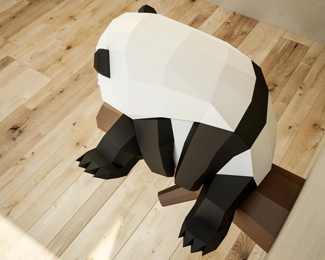 Papercraft Little Panda, DIY Paper craft, 3D template PDF kit, make your own low poly baby panda, origami pepakura, home decor idea, statue