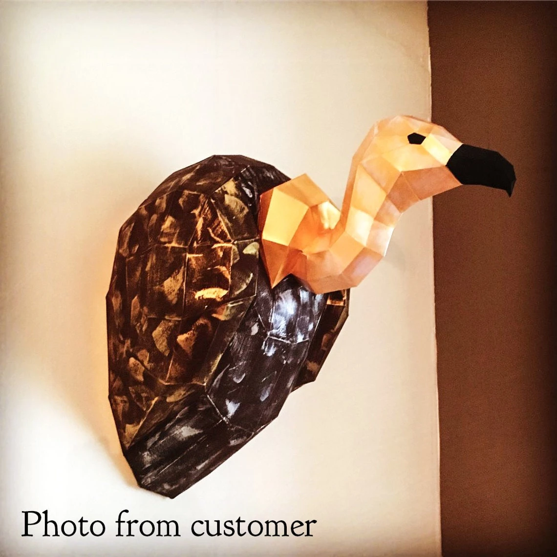 Paper model Vulture 3D, Griffin, Condor, Eagle animal trophy DIY gift, Wall Bird head, 3D printing puzzle, Papercraft pattern, In Art Craft