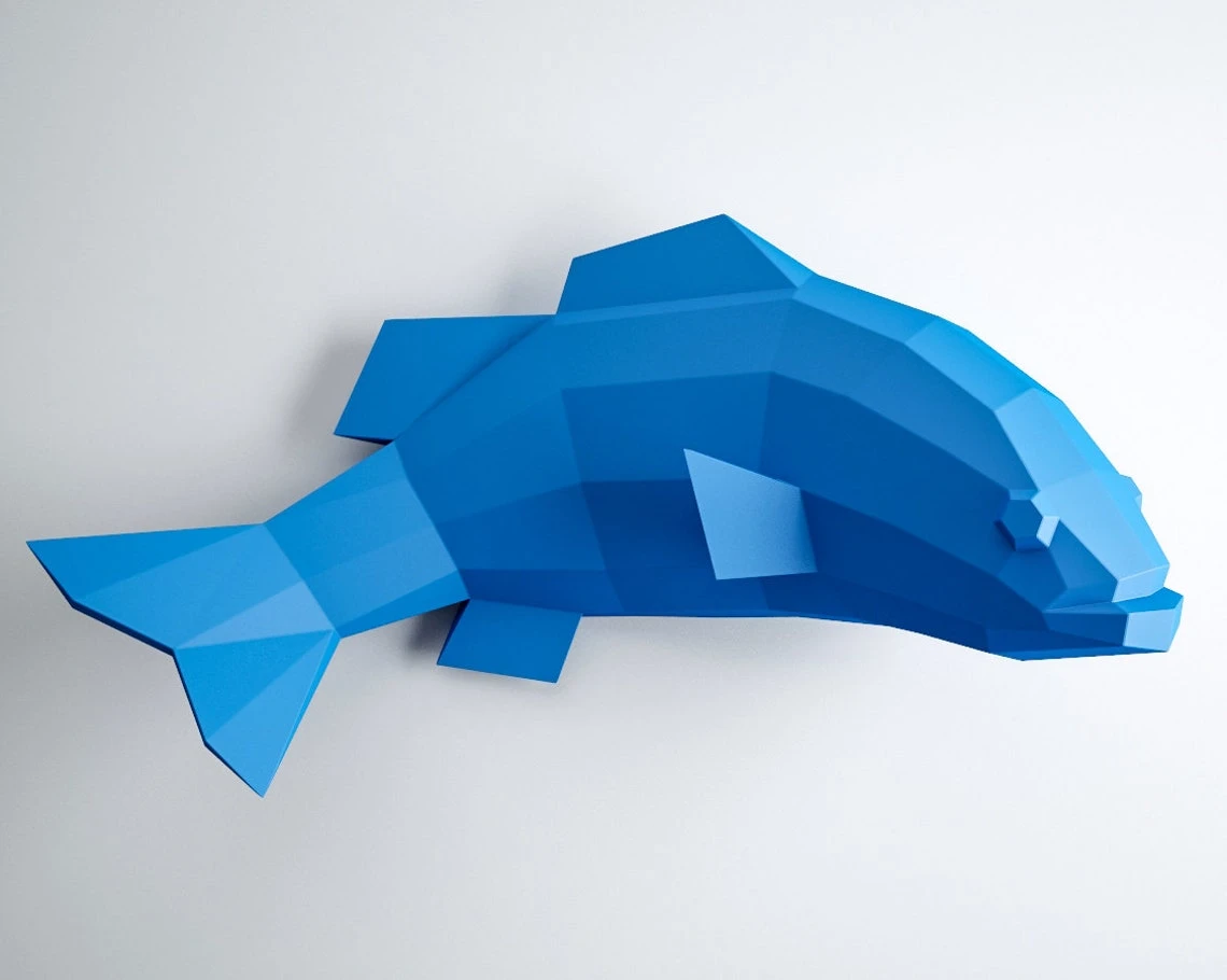 Papercraft 3D fish, Origami paper craft, Paper sculpture 3D puzzle, DIY kit home decor, papercraft PDF animal template, Low poly pepakura