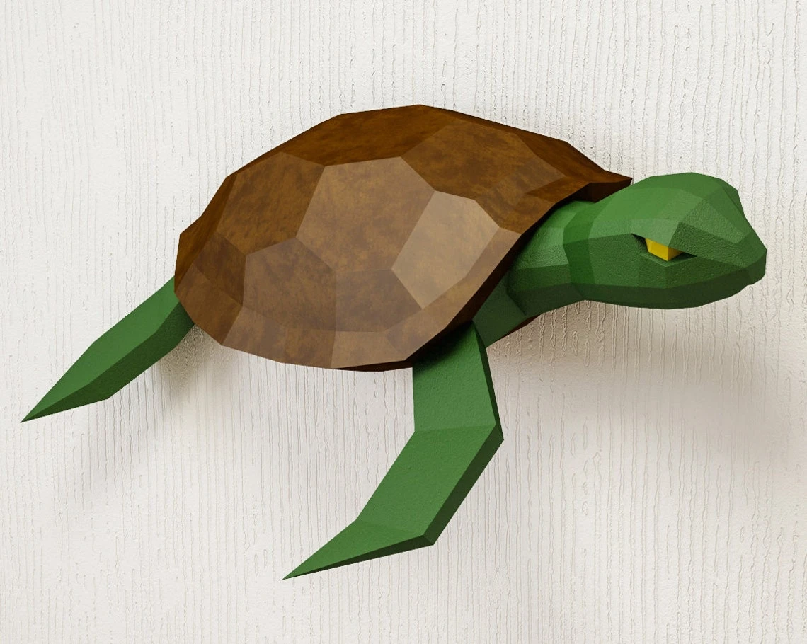 Papercraft Turtle, DIY 3D origami home decor, Paper craft template, sea animal model kit, PDF printable, tortoise sculpture, pepakura A4