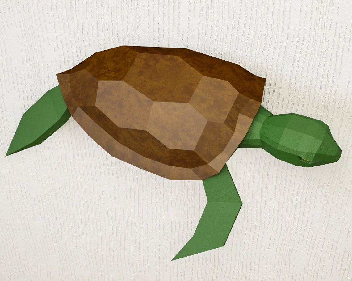 Papercraft Turtle, DIY 3D origami home decor, Paper craft template, sea animal model kit, PDF printable, tortoise sculpture, pepakura A4