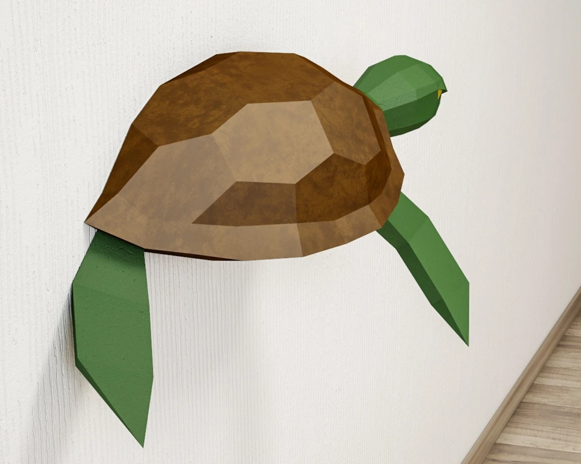 Papercraft Turtle, DIY 3D origami home decor, Paper craft template, sea animal model kit, PDF printable, tortoise sculpture, pepakura A4