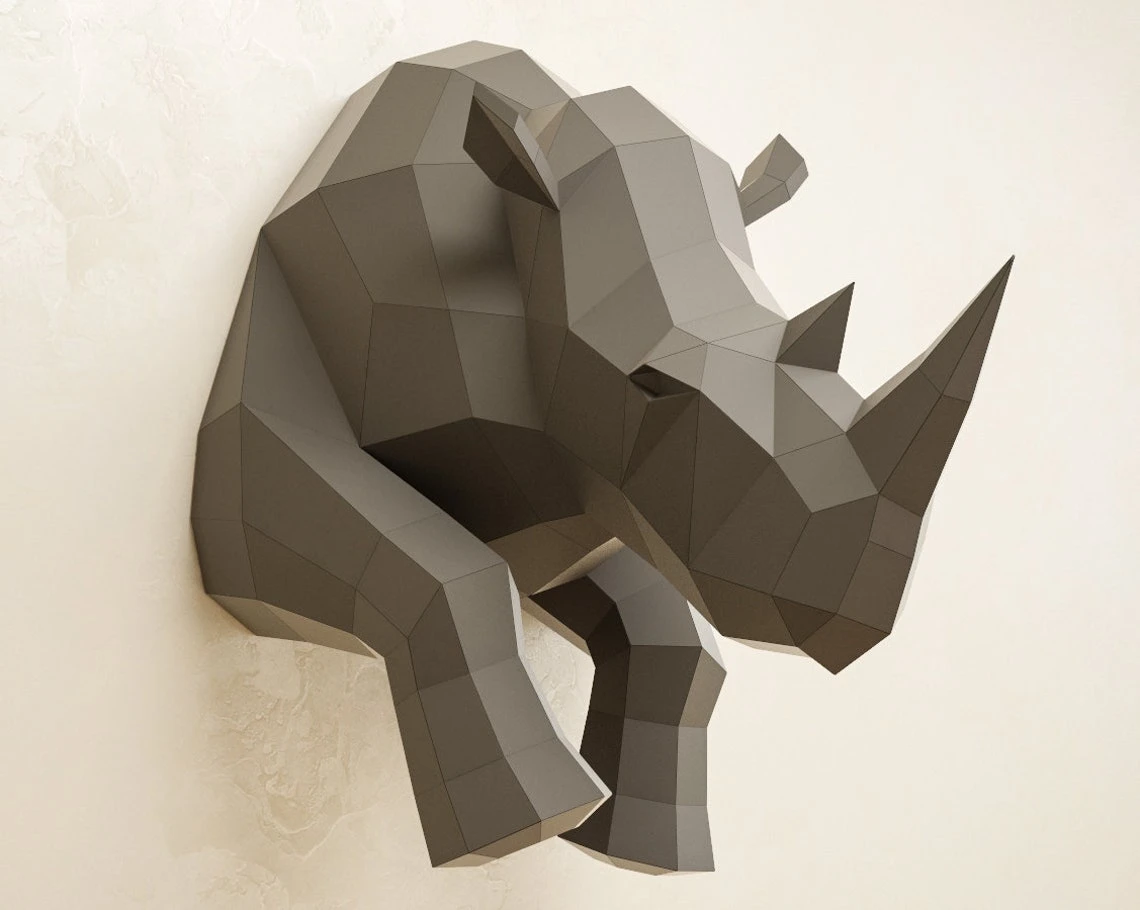 Papercraft Rhino, Paper craft rhinoceros, DIY sculpture, PDF template, 3D origami model kit, animal trophy, supply home decor, pepakura A4