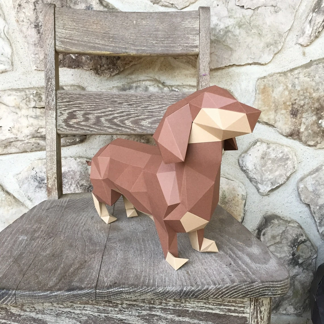 Dachshund dog papercraft. With this purchase you get PDF digital downloadable files for this DIY (do it yourself) paper sculpture.