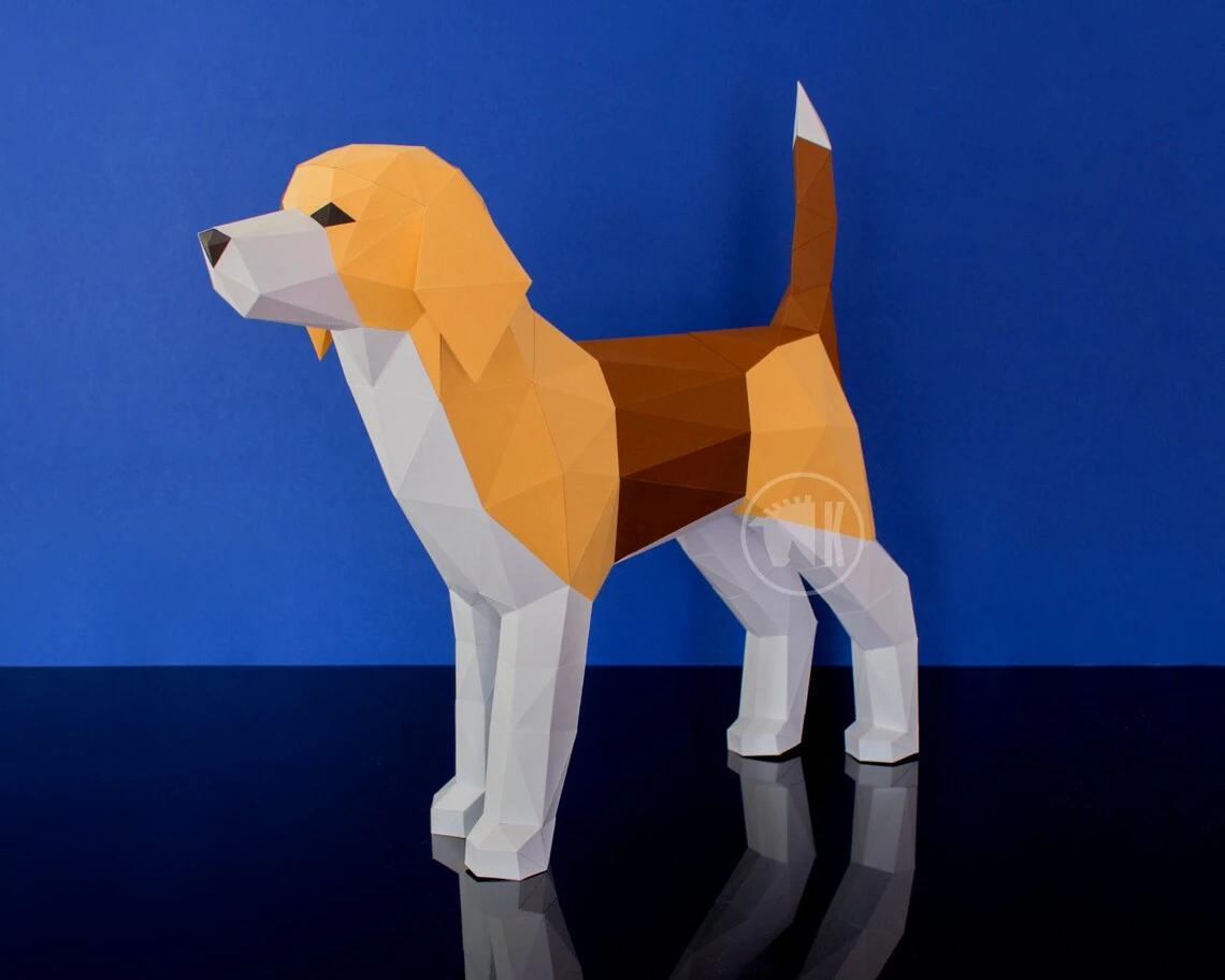 Beagle Papercraft Template, Papercraft Dog, DIY Beagle, Origami Dog, Low Poly Dog, Polygonal Puppy, Papercraft Puppy PDF Template