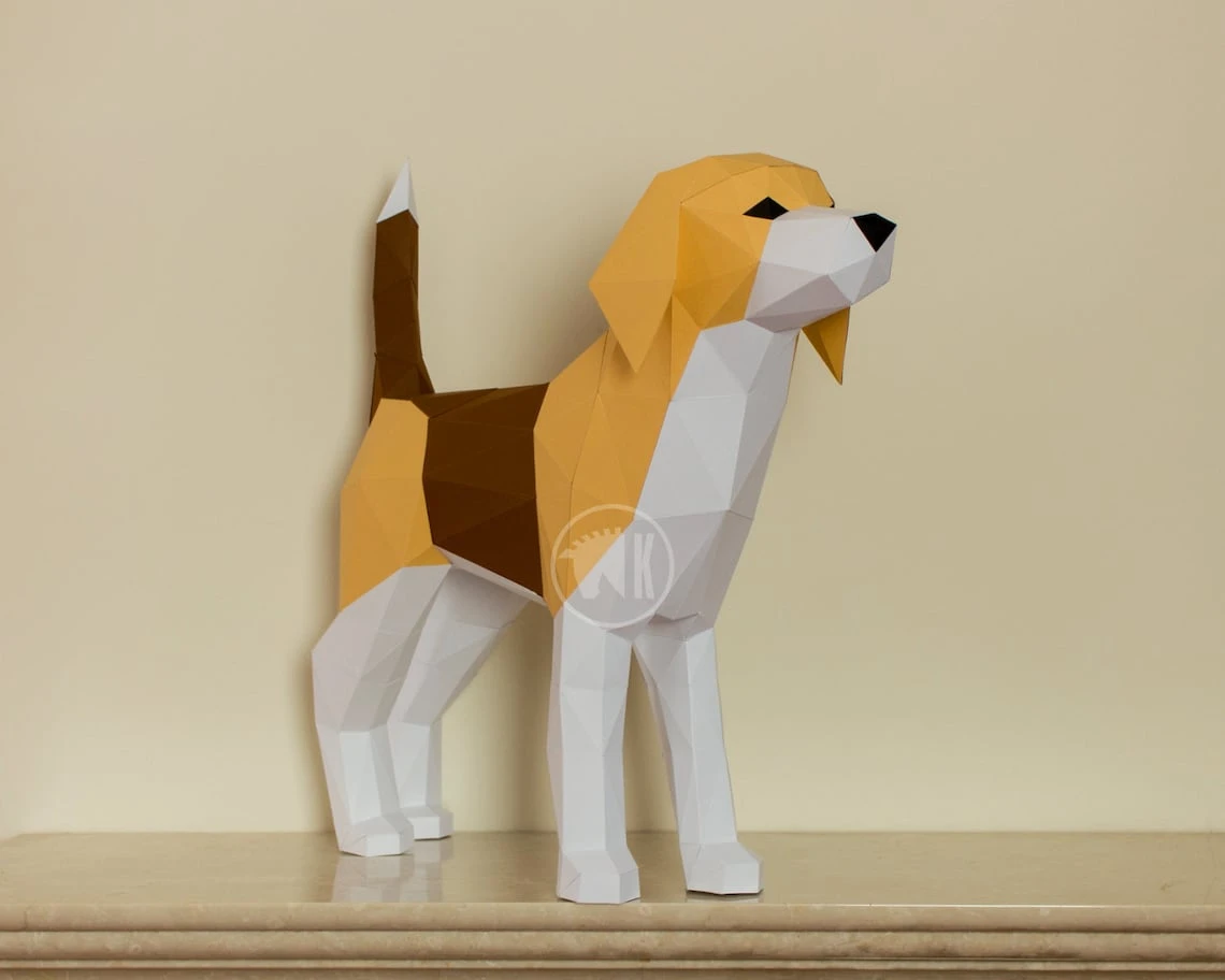 Beagle Papercraft Template, Papercraft Dog, DIY Beagle, Origami Dog, Low Poly Dog, Polygonal Puppy, Papercraft Puppy PDF Template