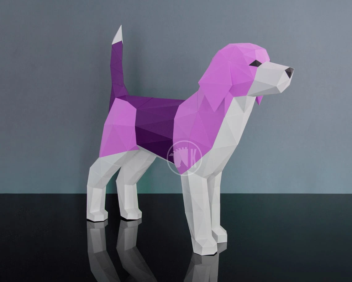 Beagle Papercraft Template, Papercraft Dog, DIY Beagle, Origami Dog, Low Poly Dog, Polygonal Puppy, Papercraft Puppy PDF Template