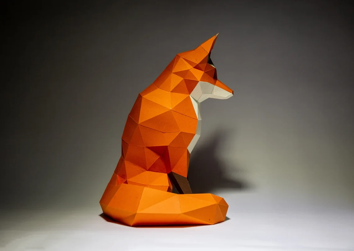 Fox Paper Craft, Digital Template, Origami, PDF Download DIY, Low Poly, Trophy, Sculpture, 3D Model