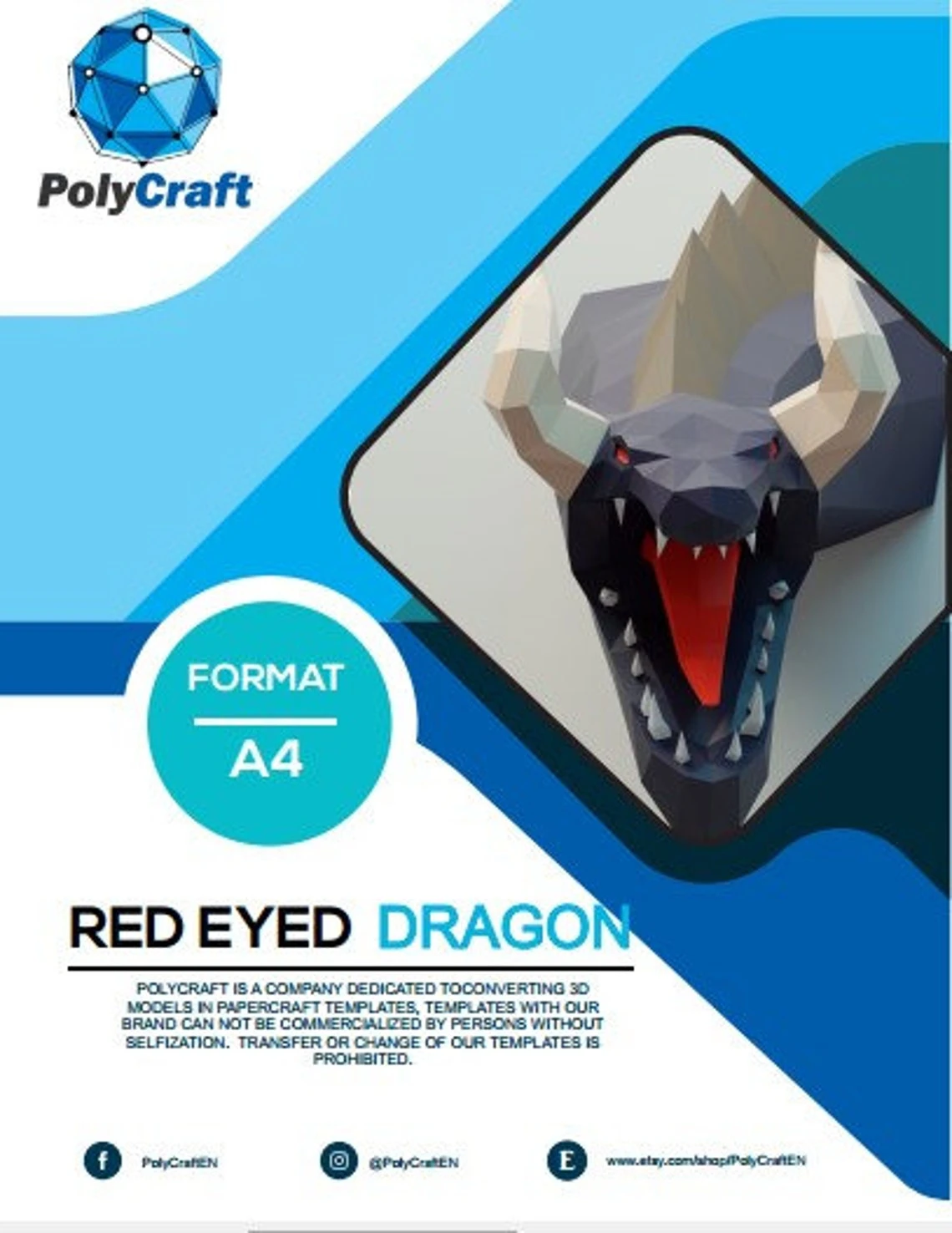 Red Eyed Dragón Papercraft, dragon in paper, walldecor poligonal model, Dragon con ojos rojos, Dragon Low Poly