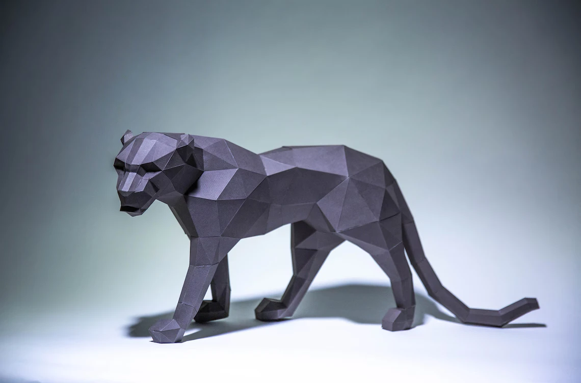 Black Panther Paper Craft, Digital Template, Origami, PDF Download DIY, Low Poly, Trophy, Sculpture, Model