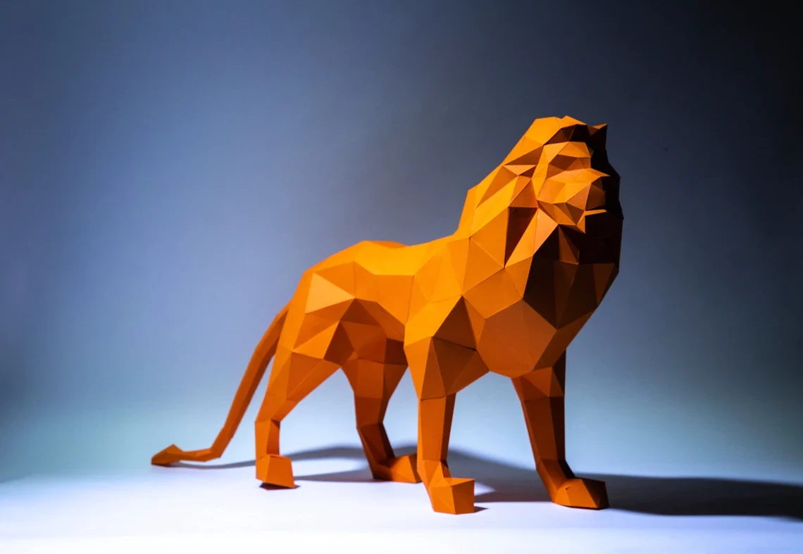 Lion Paper Craft, Digital Template, Origami, PDF Download DIY, Low Poly, Trophy, Sculpture, 3D Model, Cricut svg