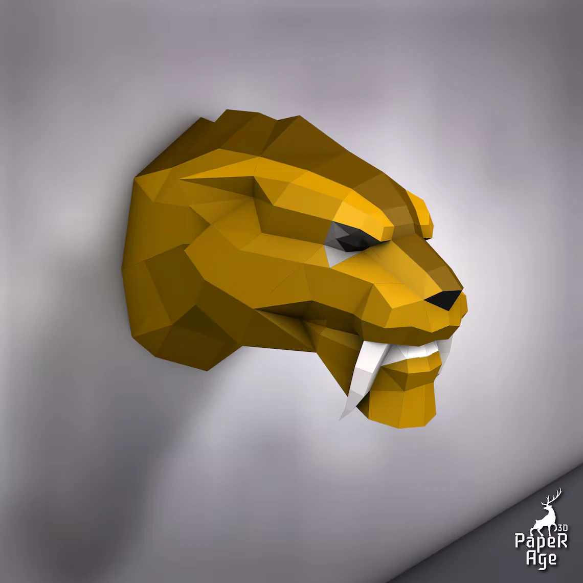 Saber-toothed tiger (trophy), Papercraft, Pepakura, Lowpoly, Low Polygon, 3D Papercraft, handmade, Paper Sculptures, DIY origami, Paper