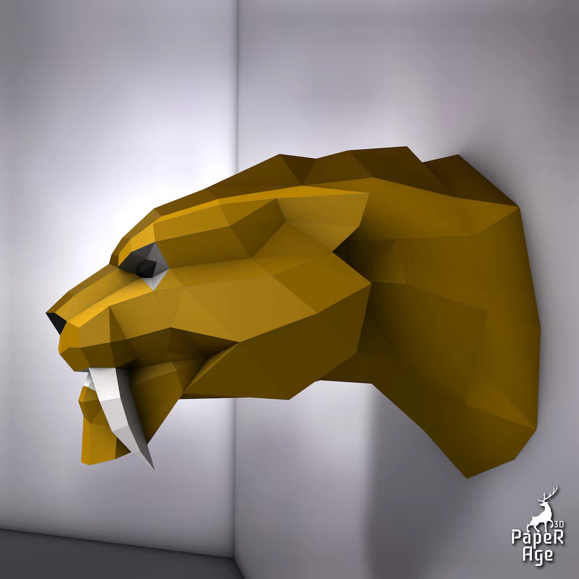 Saber-toothed tiger (trophy), Papercraft, Pepakura, Lowpoly, Low Polygon, 3D Papercraft, handmade, Paper Sculptures, DIY origami, Paper