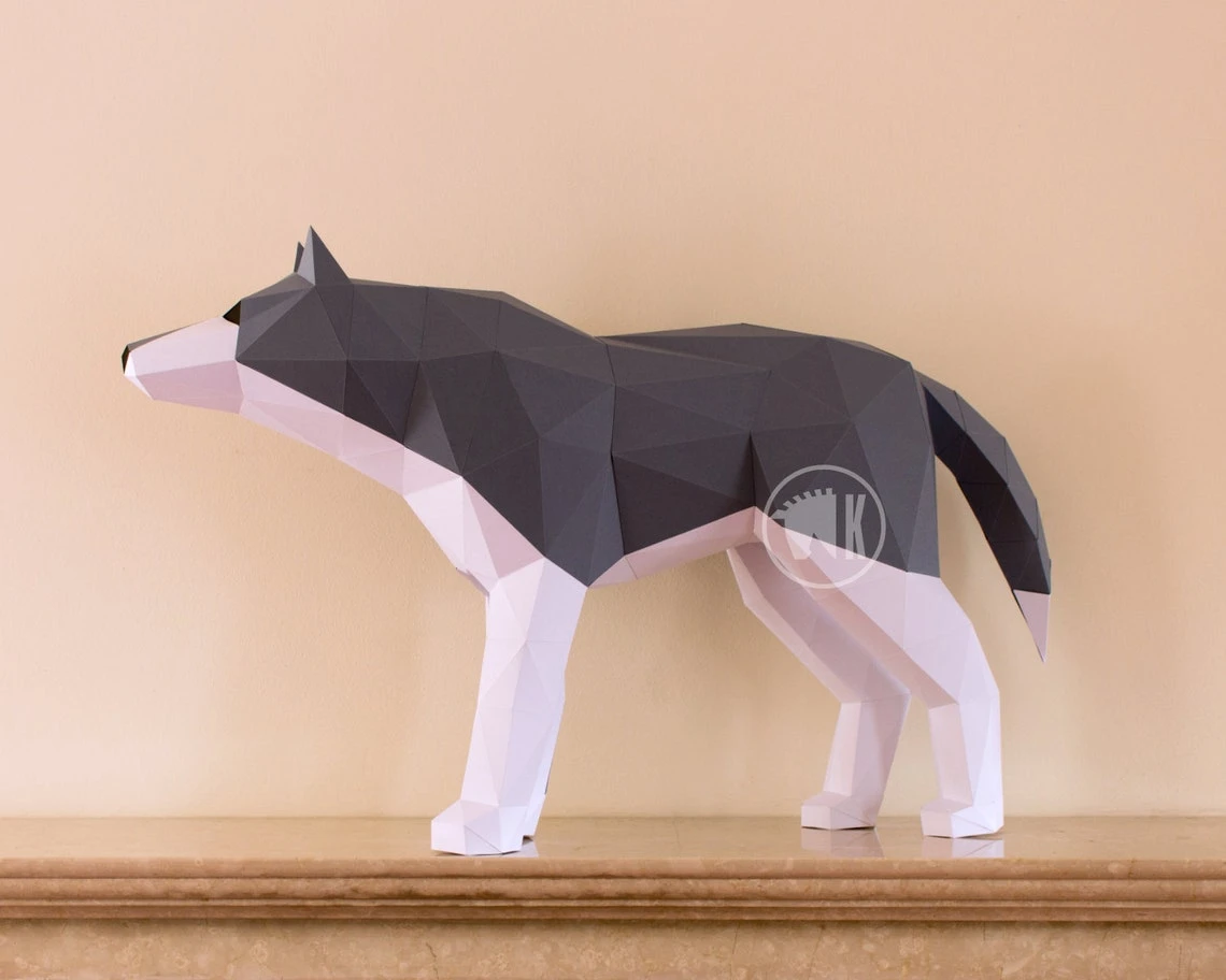 Wolf Papercraft Template, DIY Wolf Pattern, Low Poly Wolf Paper Craft, 3D Papercraft Wolf, PDF Printable Dire Wolf - Instant Download