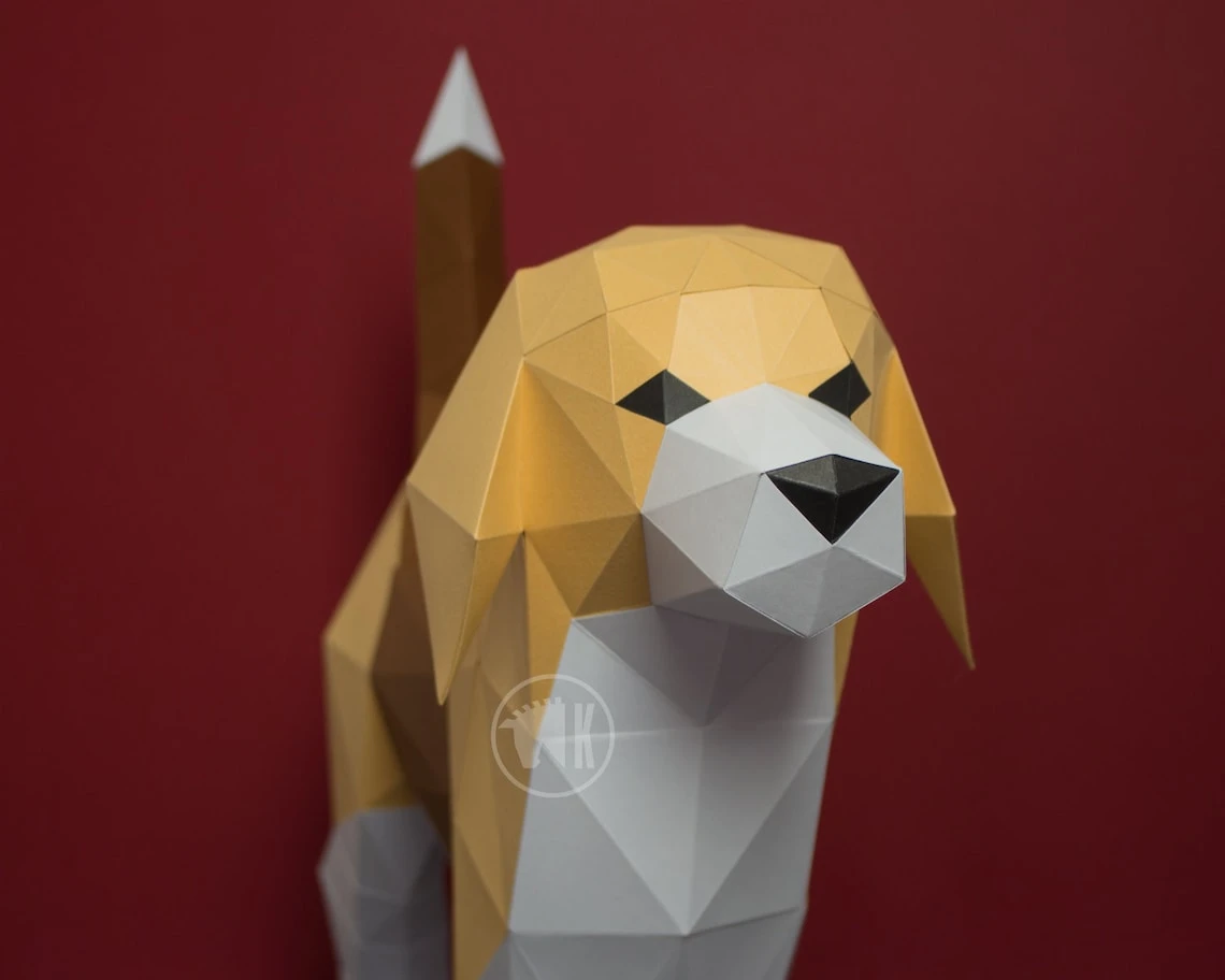 Beagle Papercraft Template, Papercraft Dog, DIY Beagle, Origami Dog, Low Poly Dog, Polygonal Puppy, Papercraft Puppy PDF Template