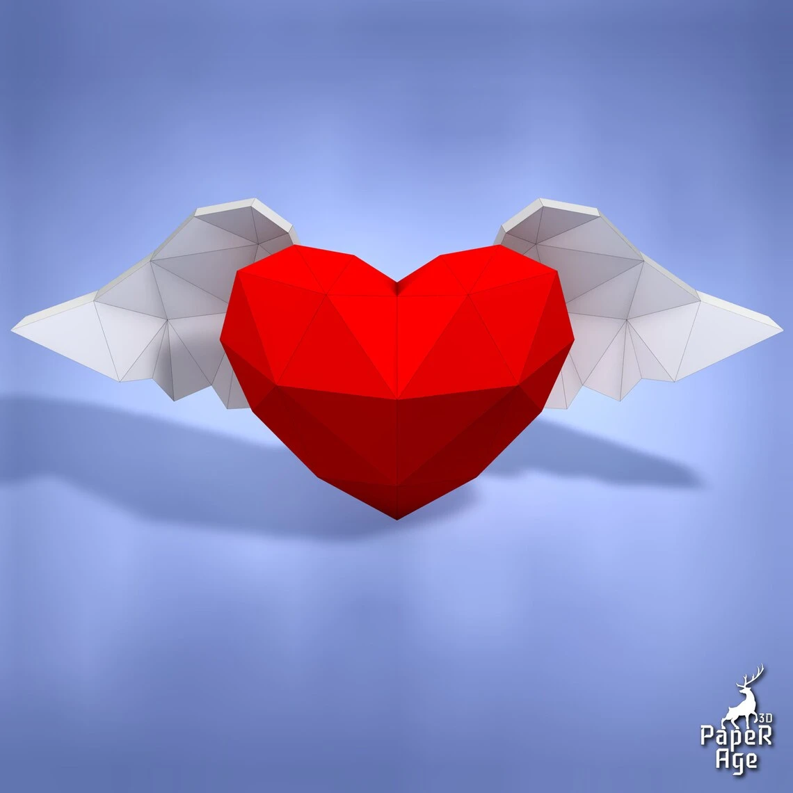 Heart with wings, Valentine's Day, Papercraft, Pepakura, Lowpoly, Low Polygon, 3D Papercraft, handmade, Paper Sculptures, DIY origami