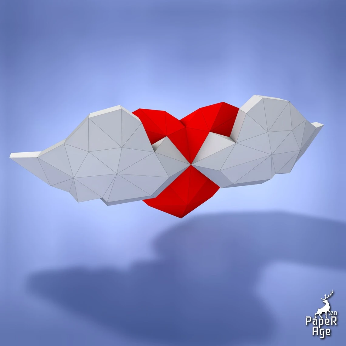 Heart with wings, Valentine's Day, Papercraft, Pepakura, Lowpoly, Low Polygon, 3D Papercraft, handmade, Paper Sculptures, DIY origami